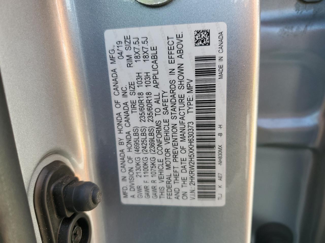 2019 Honda Cr-V Ex VIN: 2HKRW2H5XKH630373 Lot: 81214855