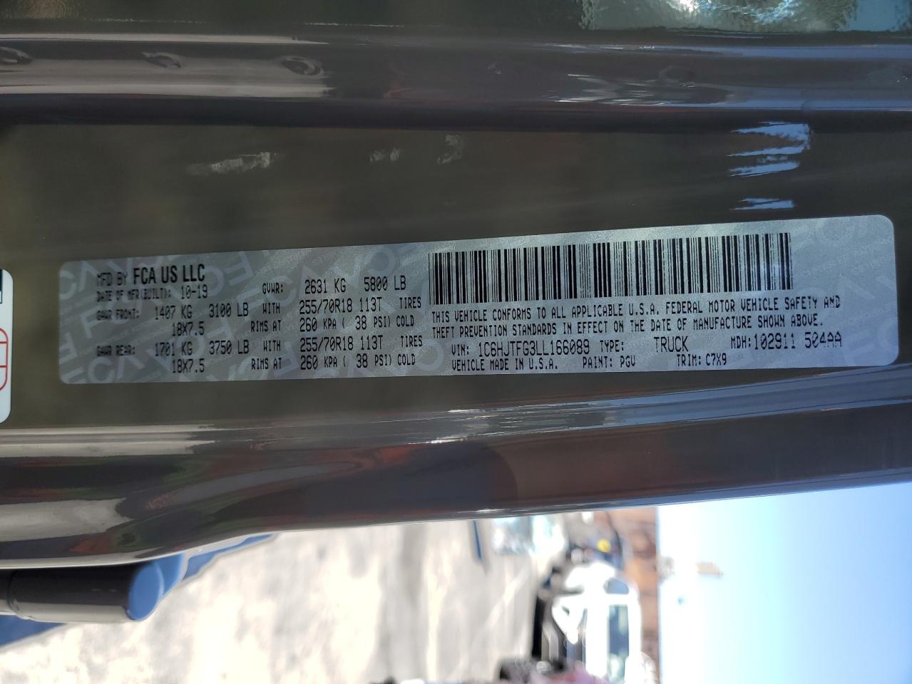 2020 Jeep Gladiator Overland VIN: 1C6HJTFG3LL166089 Lot: 82164505
