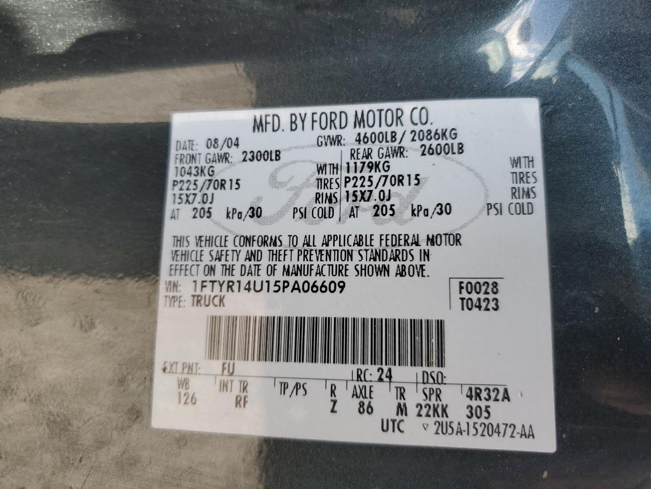 2005 Ford Ranger Super Cab VIN: 1FTYR14U15PA06609 Lot: 80636435