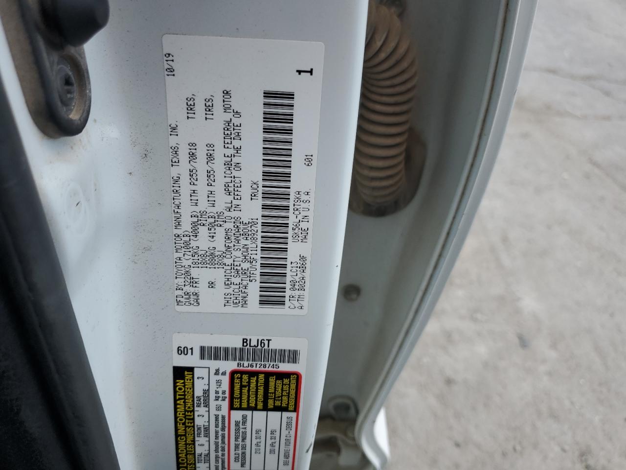 2020 Toyota Tundra Double Cab Sr VIN: 5TFUY5F11LX892701 Lot: 82058675