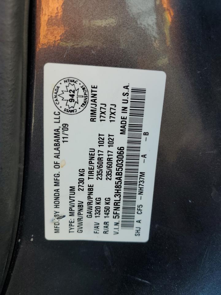 2010 Honda Odyssey Touring VIN: 5FNRL3H85AB503066 Lot: 71291495