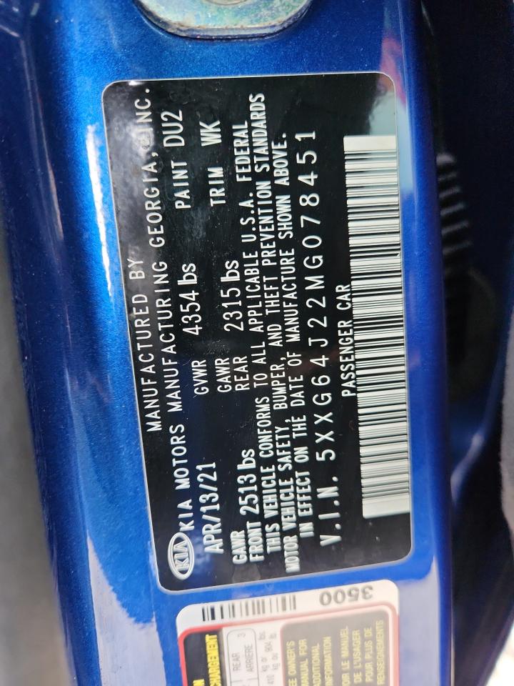 2021 Kia K5 Gt Line VIN: 5XXG64J22MG078451 Lot: 81630405