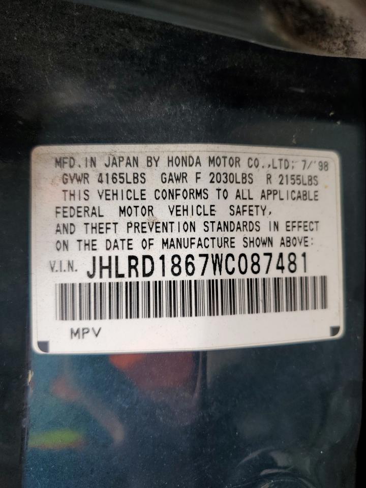 1998 Honda Cr-V Ex VIN: JHLRD1867WC087481 Lot: 71975295