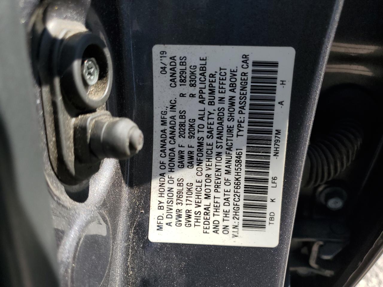 2019 Honda Civic Lx VIN: 2HGFC2F66KH558461 Lot: 71914075