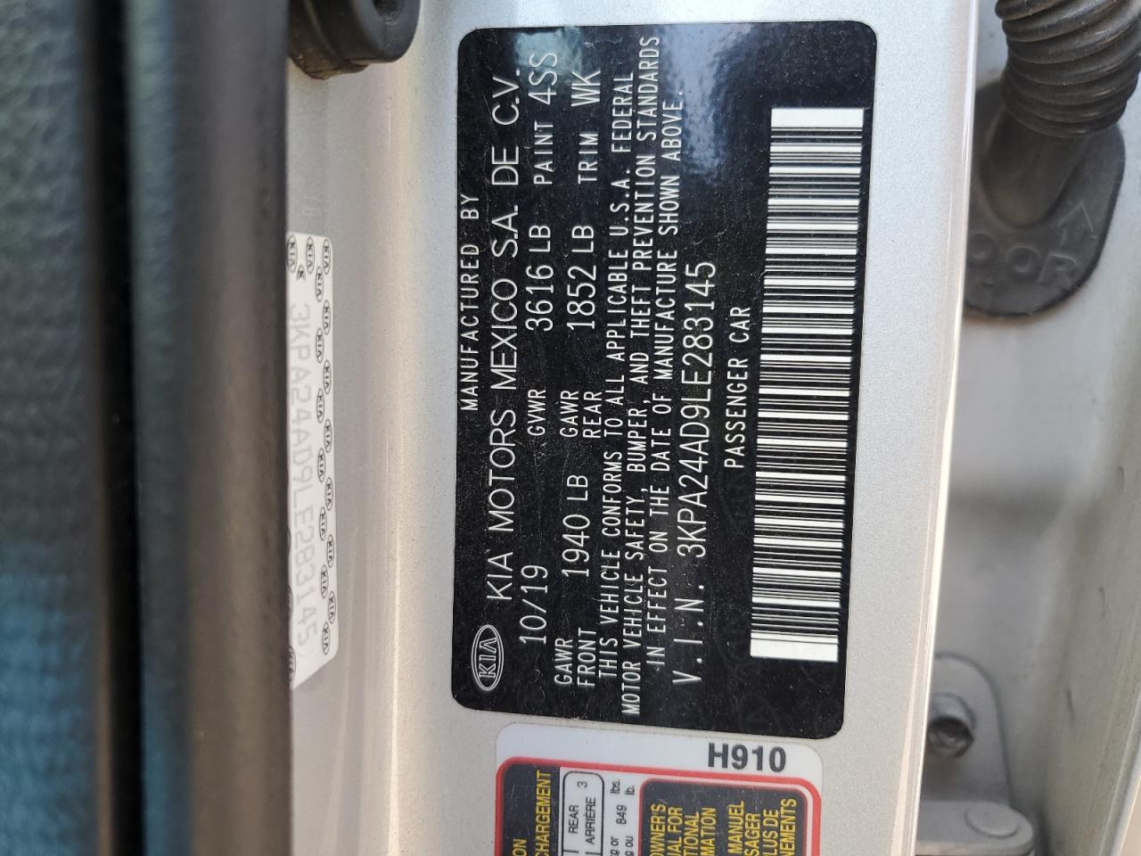 2020 Kia Rio Lx VIN: 3KPA24AD9LE283145 Lot: 80389945