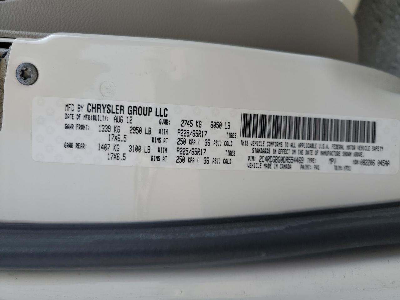 2013 Dodge Grand Caravan Se VIN: 2C4RDGBG0DR554469 Lot: 71305935