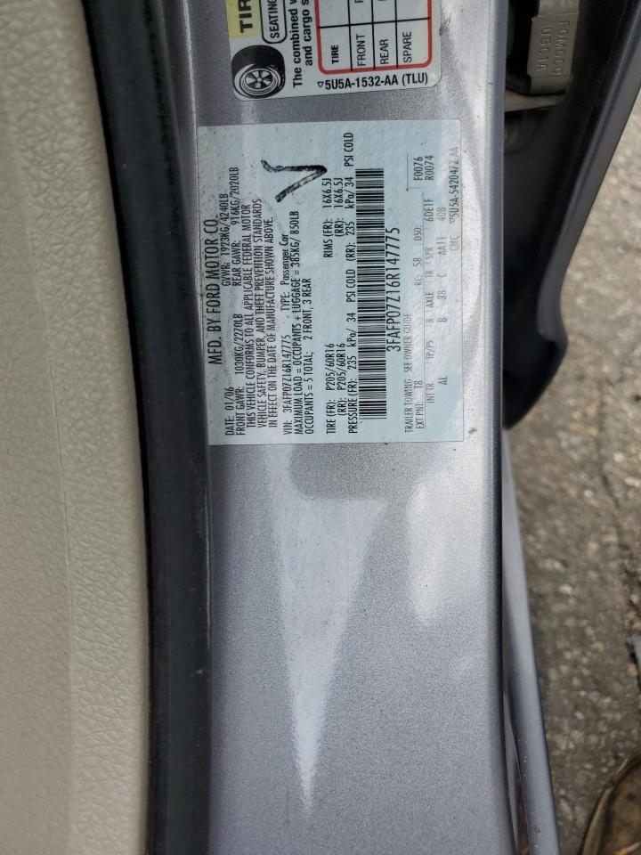 2006 Ford Fusion Se VIN: 3FAFP07Z16R147775 Lot: 80589465