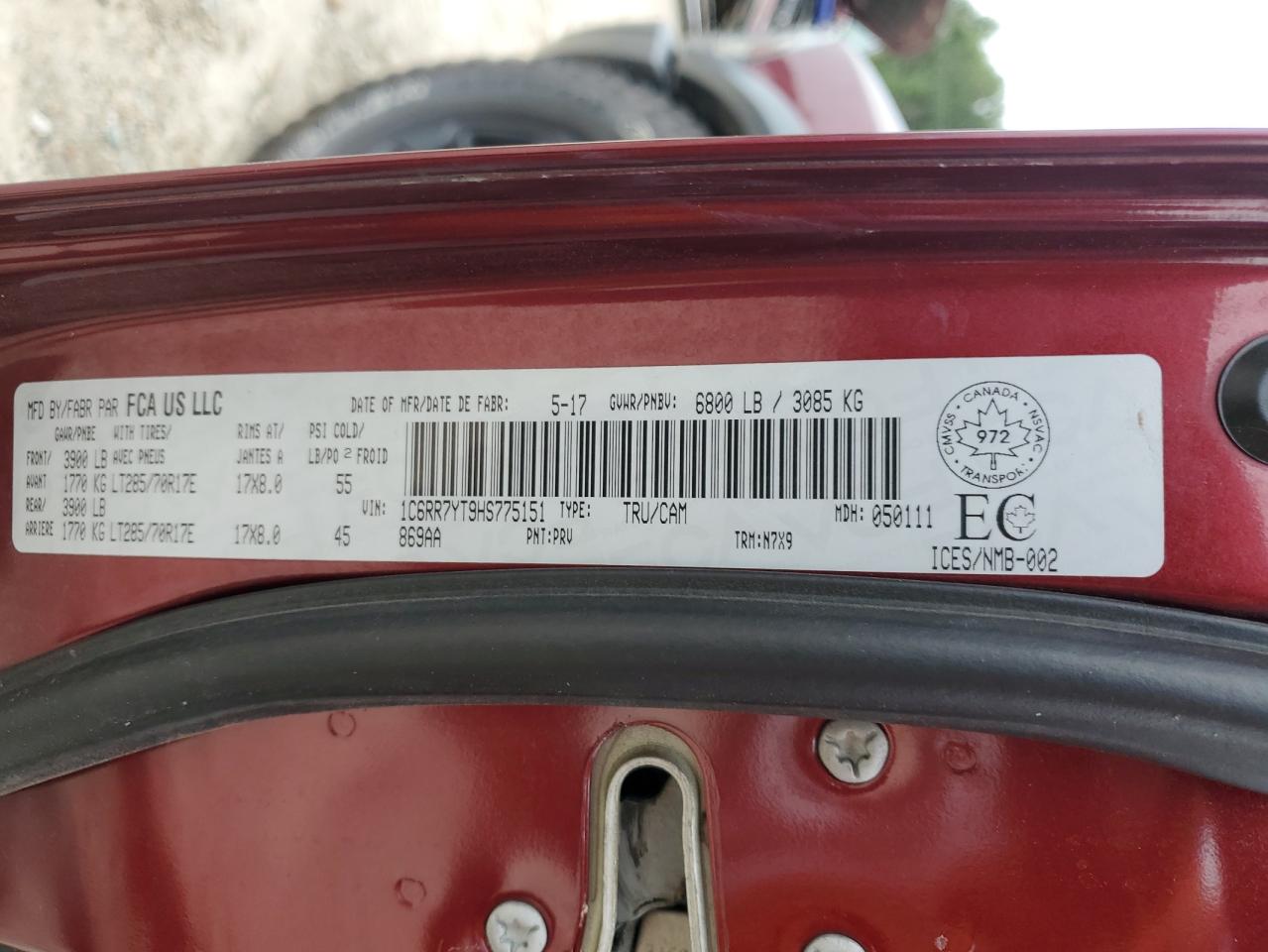 2017 Ram 1500 Rebel VIN: 1C6RR7YT9HS775151 Lot: 81857505