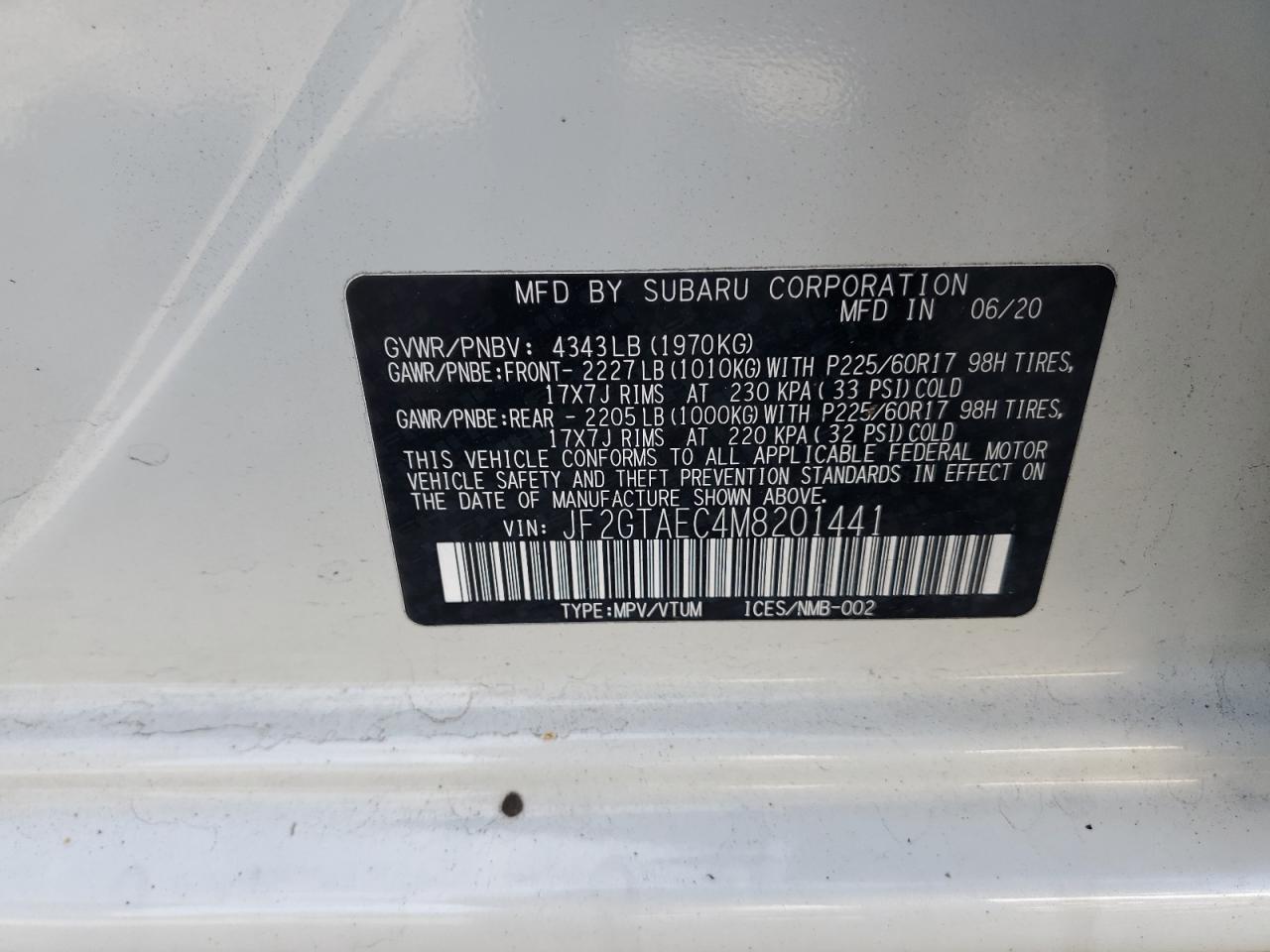 2021 Subaru Crosstrek Premium VIN: JF2GTAEC4M8201441 Lot: 80192955