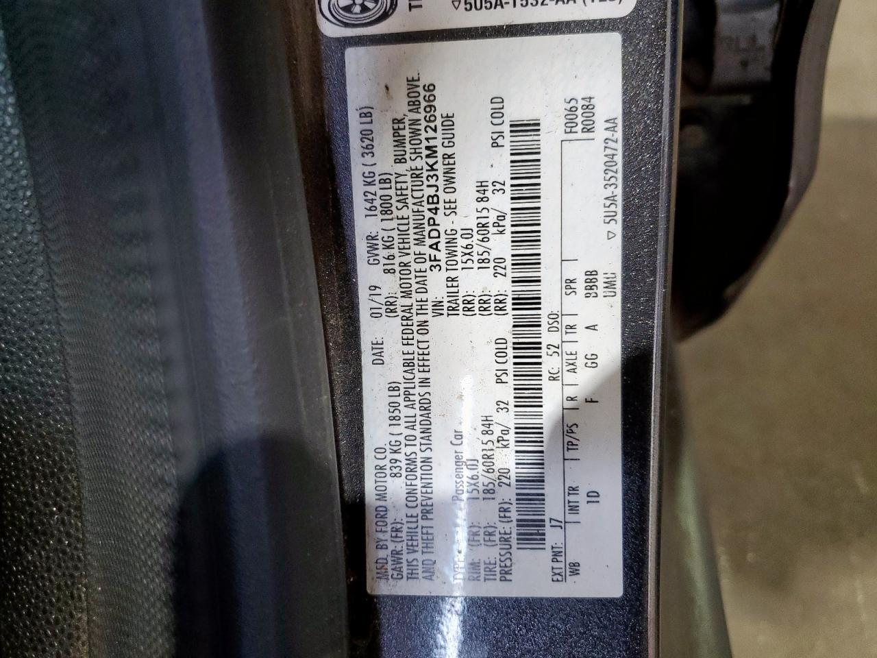 2019 Ford Fiesta Se VIN: 3FADP4BJ3KM126966 Lot: 82028485