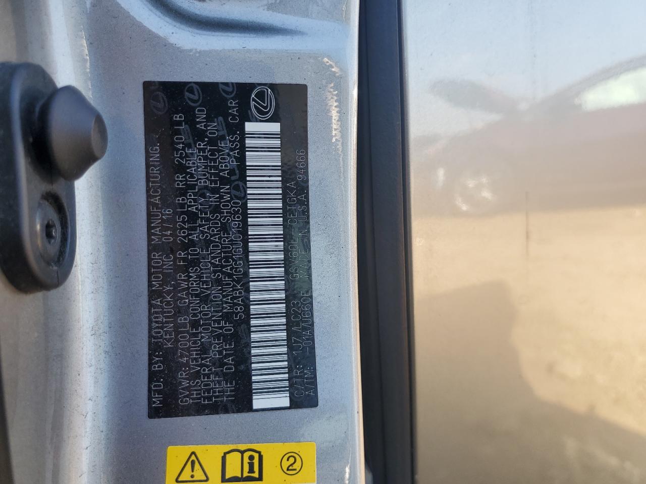 2016 Lexus Es 350 VIN: 58ABK1GG1GU019630 Lot: 80193695