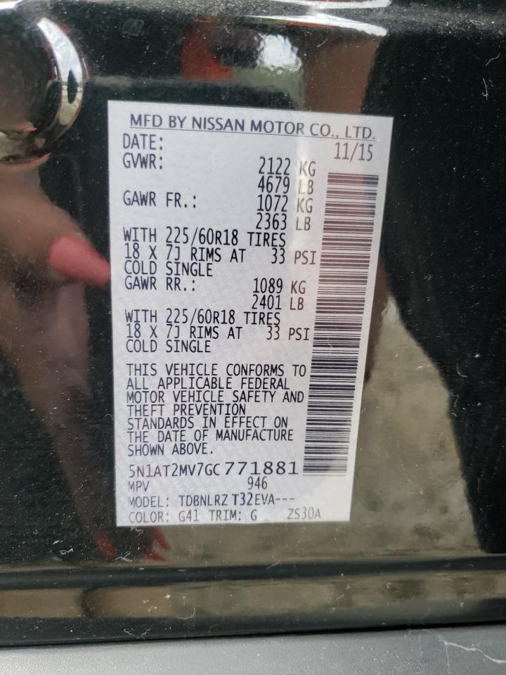 2016 Nissan Rogue S VIN: 5N1AT2MV7GC771881 Lot: 71992625