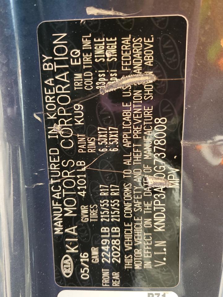 2016 Kia Soul + VIN: KNDJP3A50G7378008 Lot: 71853955