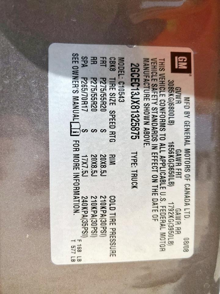 2008 Chevrolet Silverado C1500 VIN: 2GCEC13JX81325875 Lot: 71851205