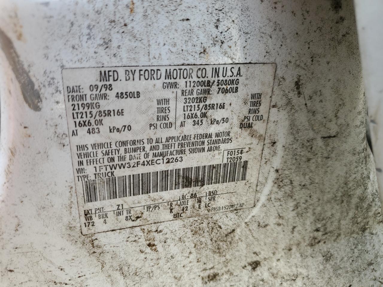 1999 Ford F350 Super Duty VIN: 1FTWW32F4XEC12263 Lot: 71882185