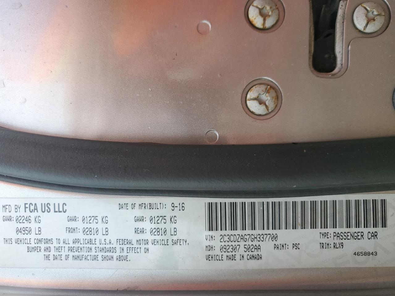 2016 Dodge Challenger Sxt VIN: 2C3CDZAG7GH337700 Lot: 81885275