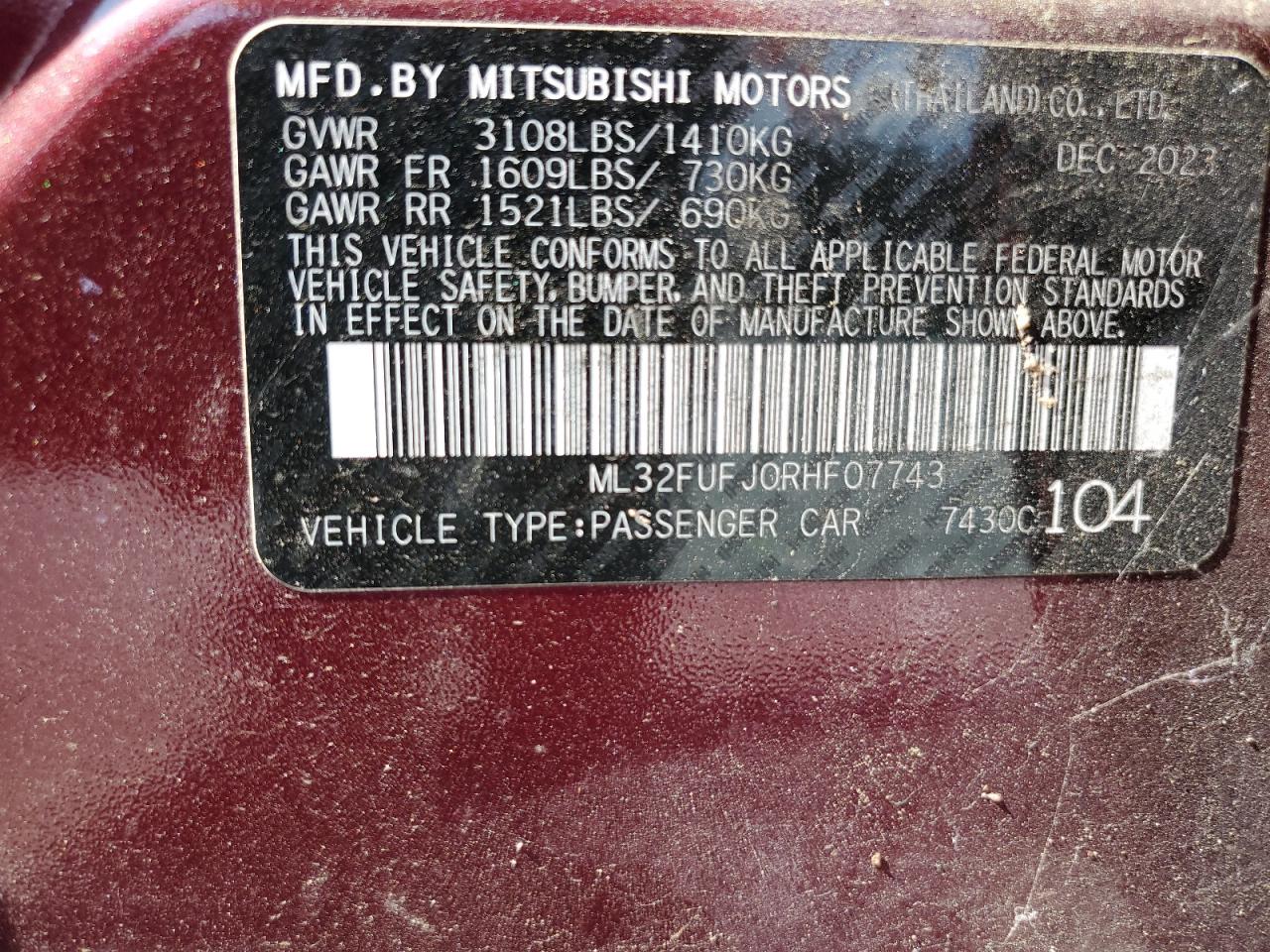 2024 Mitsubishi Mirage G4 Es VIN: ML32FUFJ0RHF07743 Lot: 81555045
