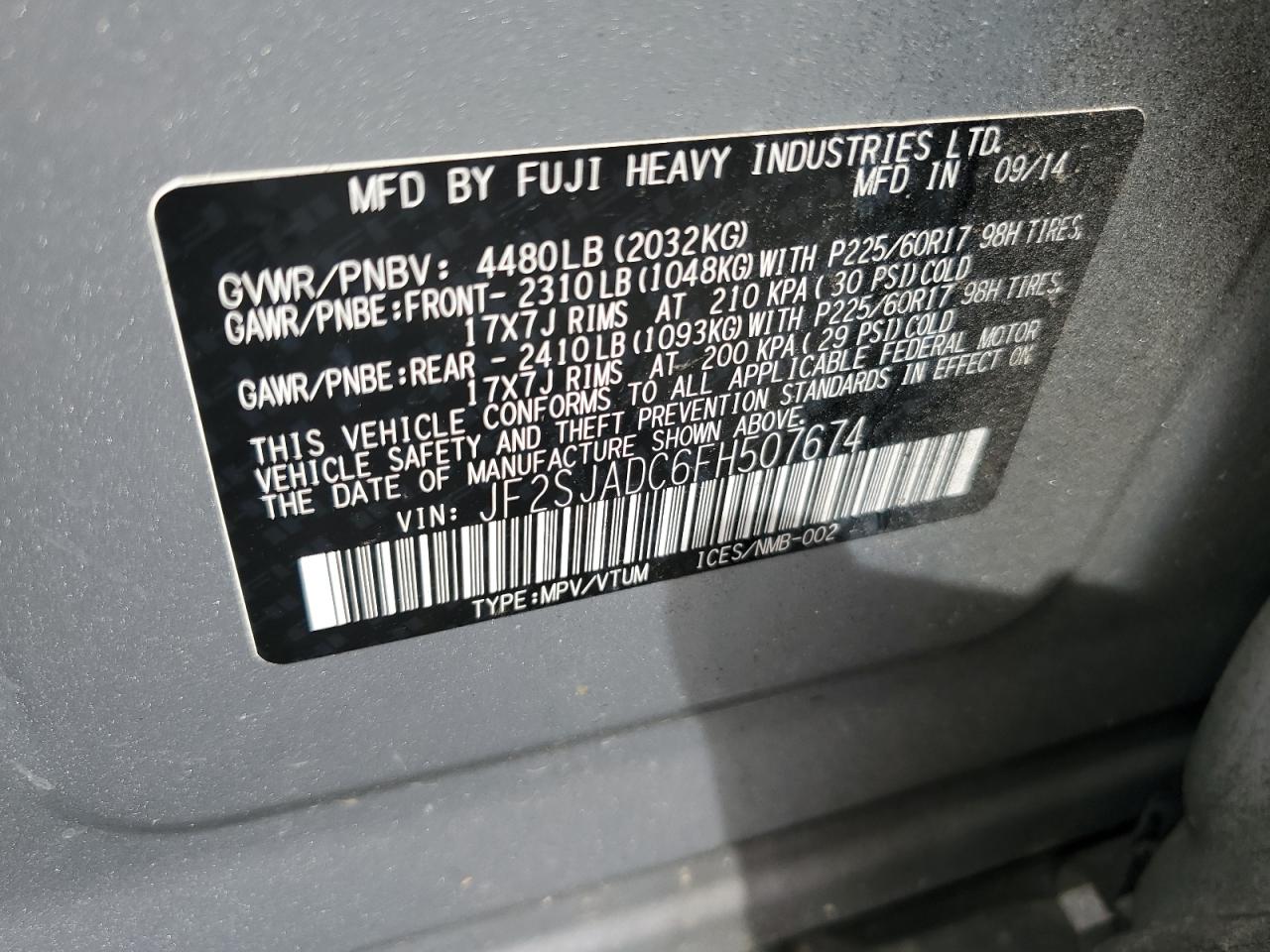 2015 Subaru Forester 2.5I Premium VIN: JF2SJADC6FH507674 Lot: 71177075