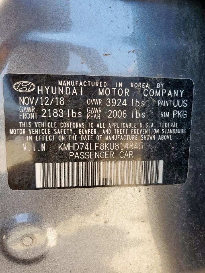 2019 Hyundai Elantra Se VIN: KMHD74LF8KU814845 Lot: 72086585