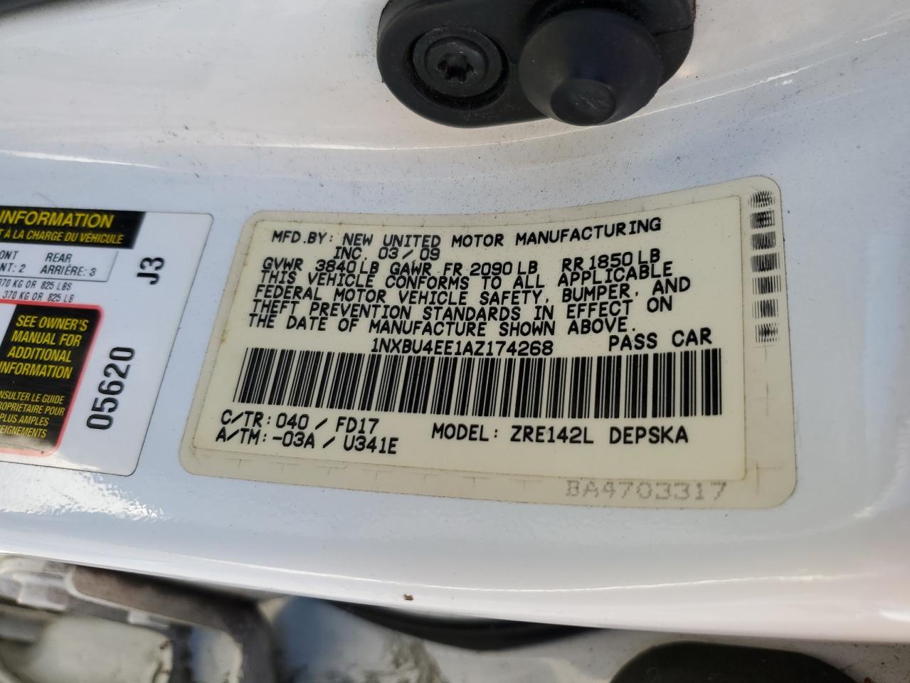 2010 Toyota Corolla Base VIN: 1NXBU4EE1AZ174268 Lot: 81740815