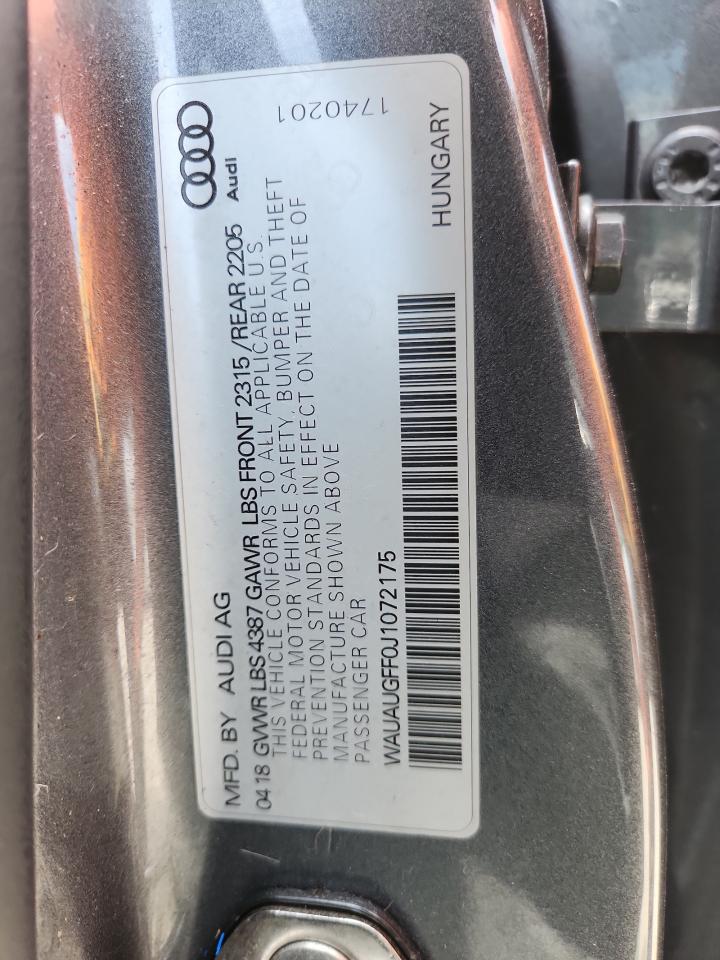 2018 Audi A3 Premium VIN: WAUAUGFF0J1072175 Lot: 80542055