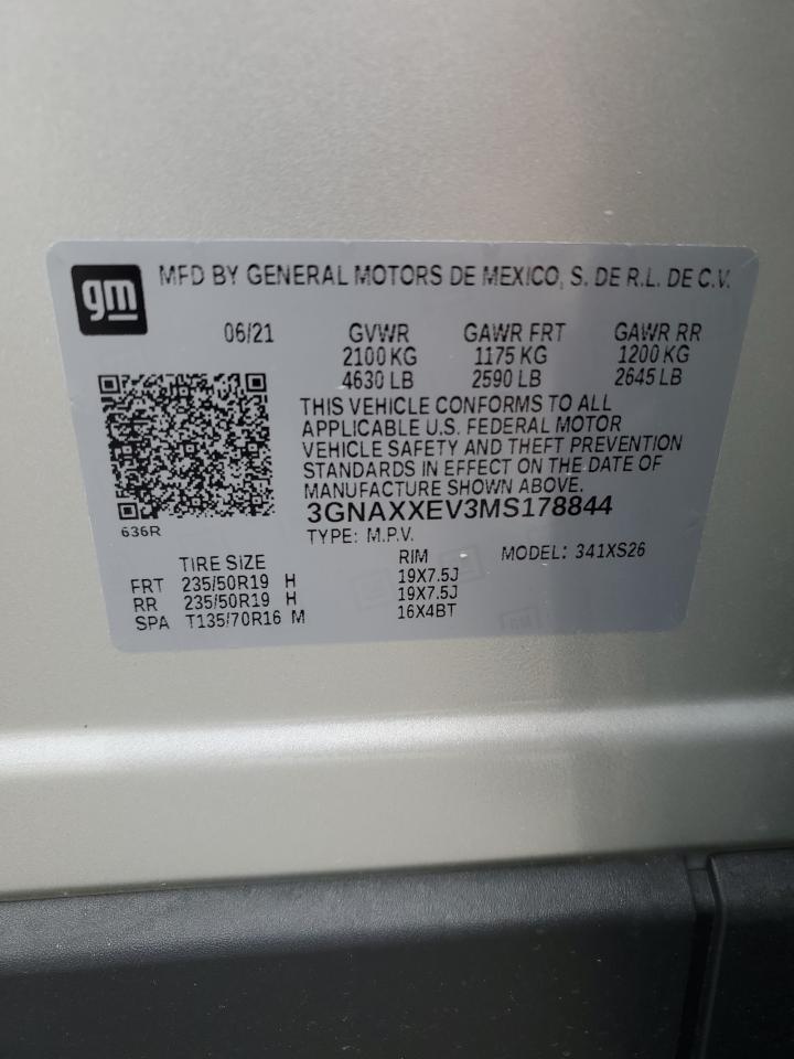 2021 Chevrolet Equinox Premier VIN: 3GNAXXEV3MS178844 Lot: 81749785