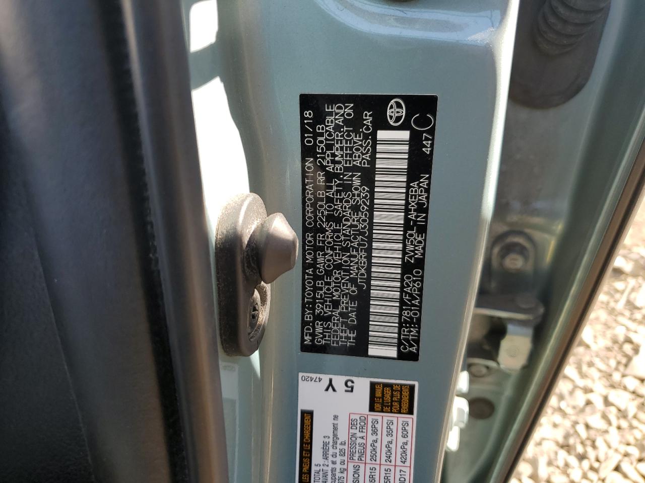 2018 Toyota Prius VIN: JTDKBRFU7J3059239 Lot: 80839015