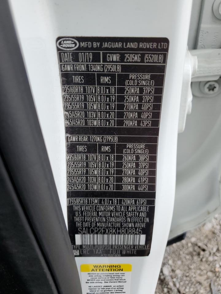 2019 Land Rover Discovery Sport Se VIN: SALCP2FX8KH808845 Lot: 67923465