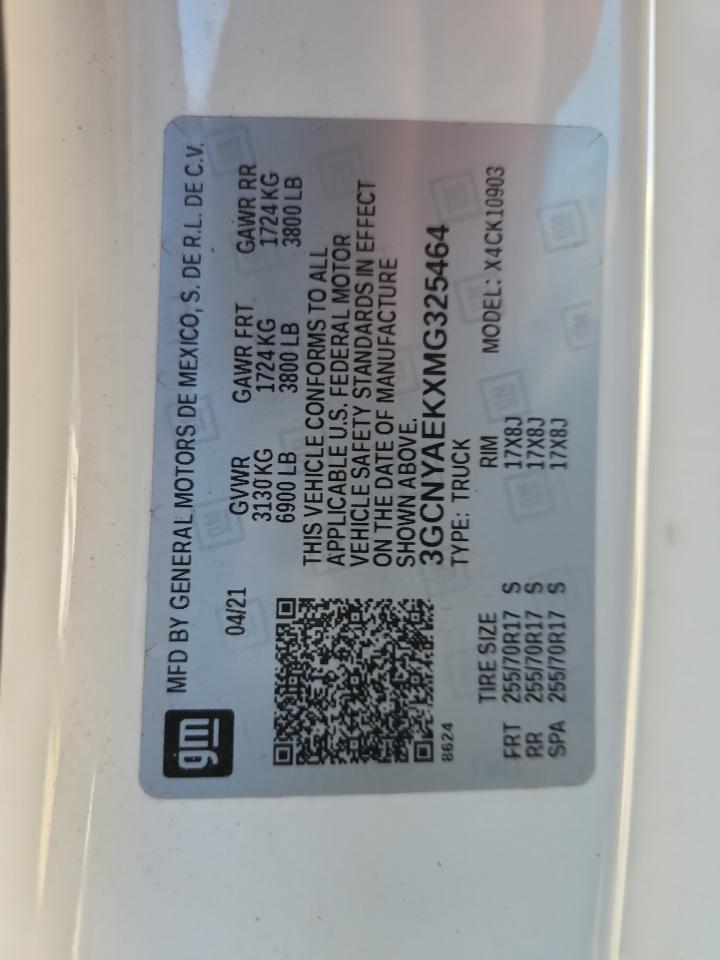 2021 Chevrolet Silverado K1500 VIN: 3GCNYAEKXMG325464 Lot: 84007465