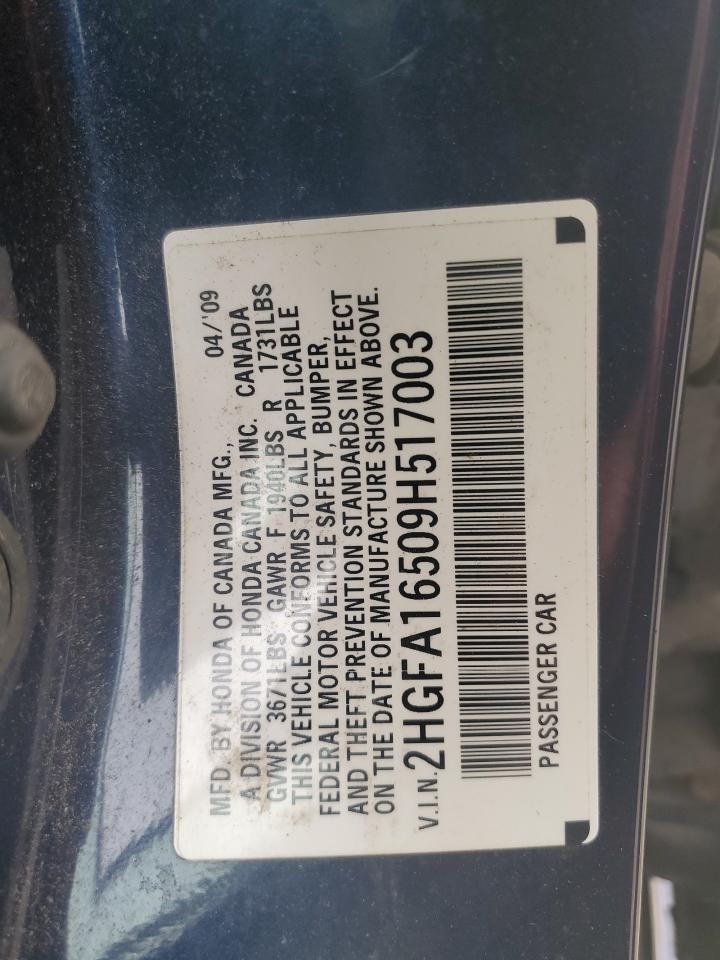 2009 Honda Civic Lx VIN: 2HGFA16509H517003 Lot: 83817085