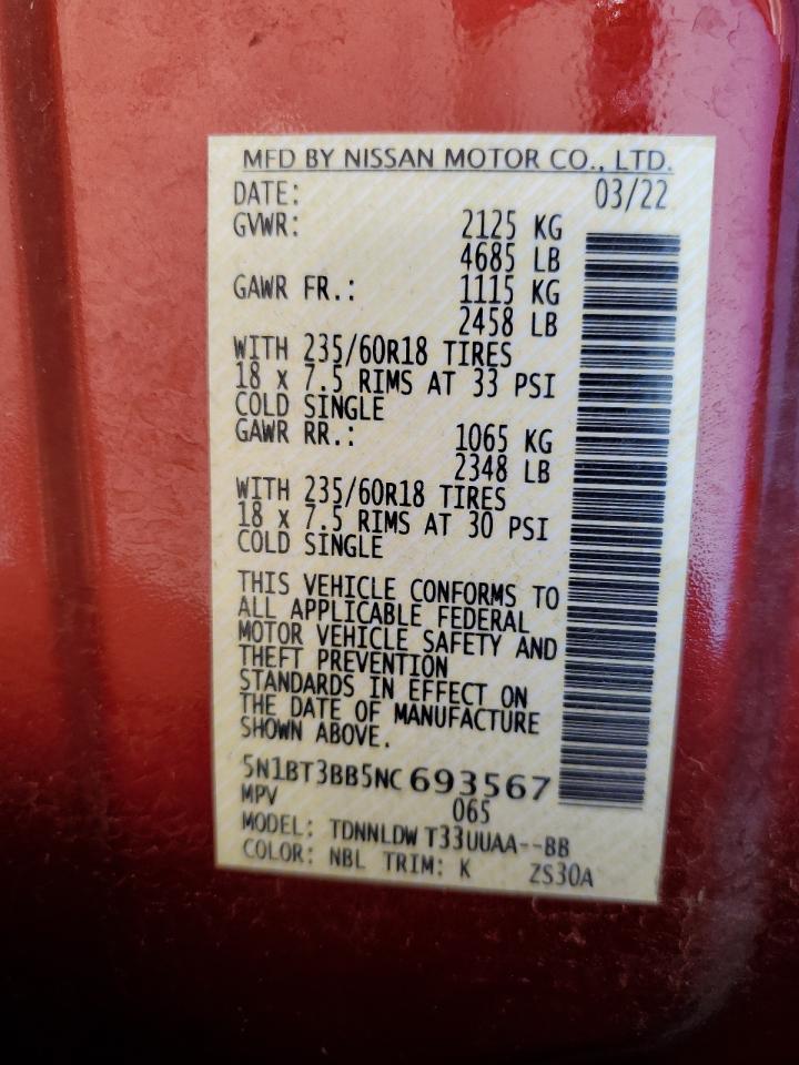 2022 Nissan Rogue Sv VIN: 5N1BT3BB5NC693567 Lot: 80801845