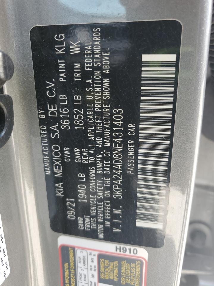 2022 Kia Rio Lx VIN: 3KPA24AD8NE431403 Lot: 80083145