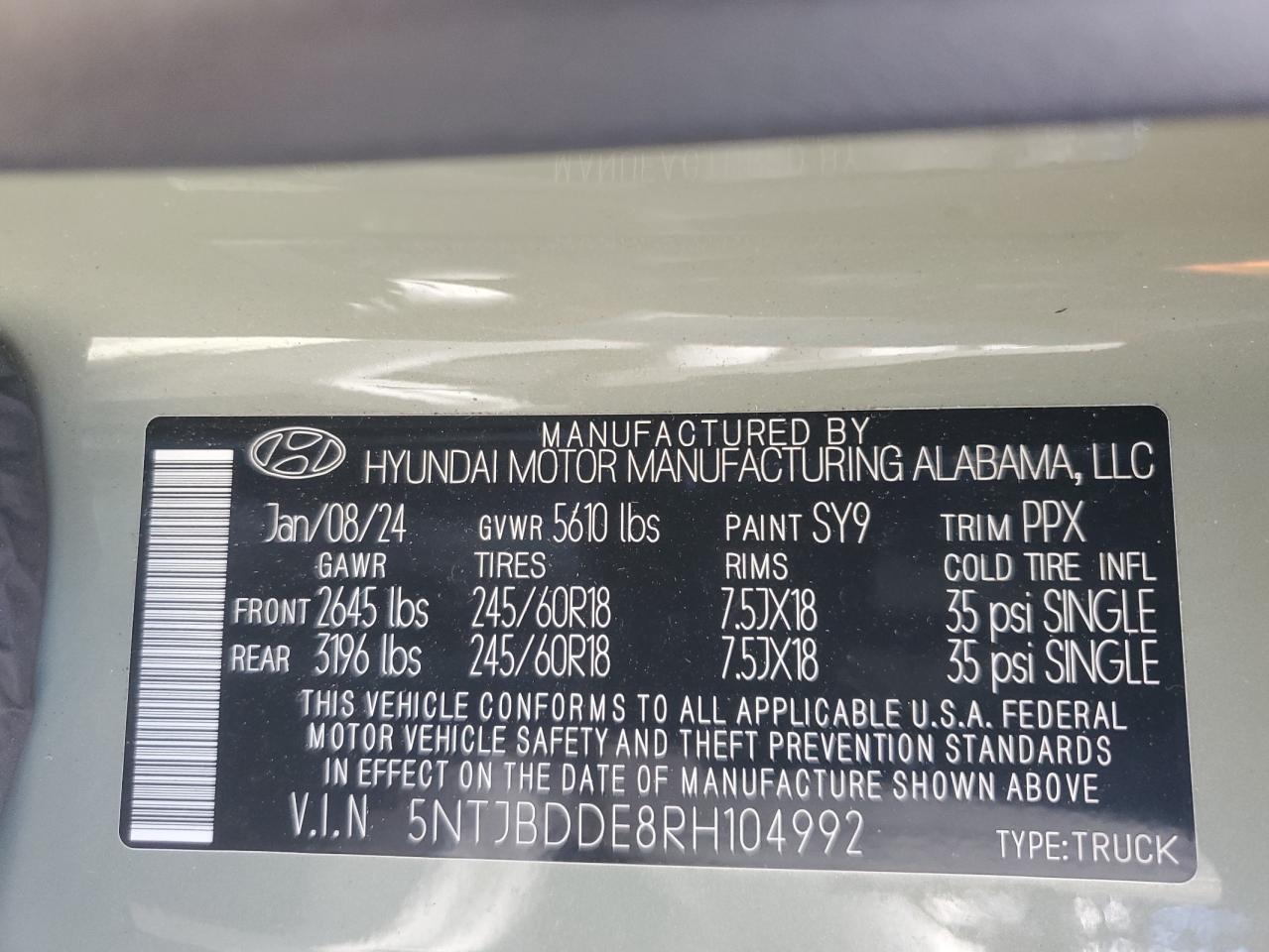 2024 Hyundai Santa Cruz Sel VIN: 5NTJBDDE8RH104992 Lot: 71677915