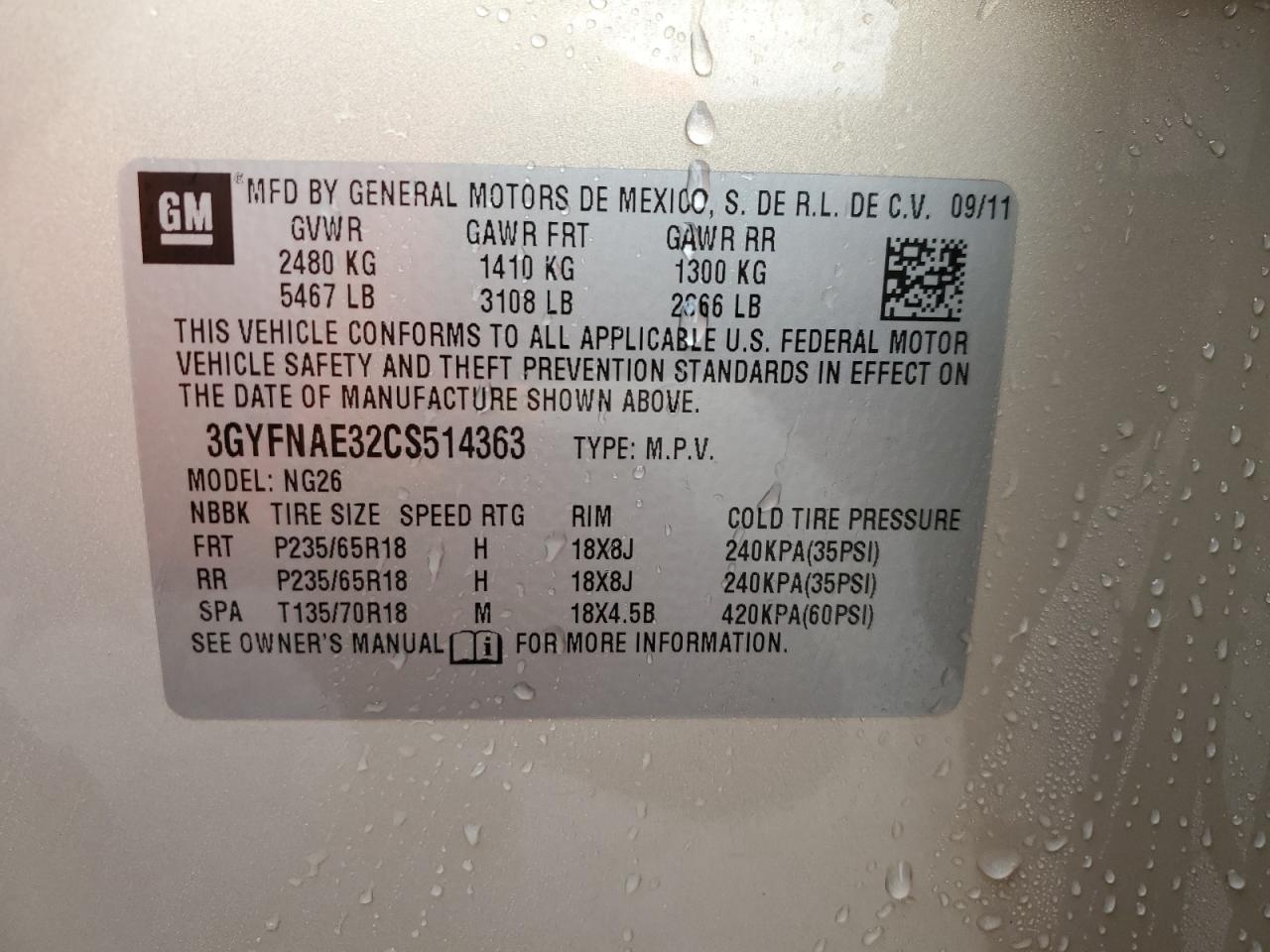 2012 Cadillac Srx Luxury Collection VIN: 3GYFNAE32CS514363 Lot: 83875855