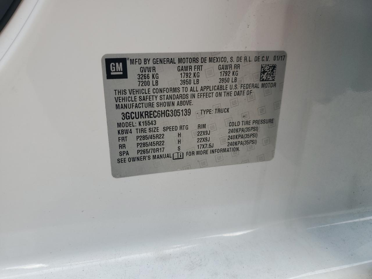 2017 Chevrolet Silverado K1500 Lt VIN: 3GCUKREC6HG305139 Lot: 71966685