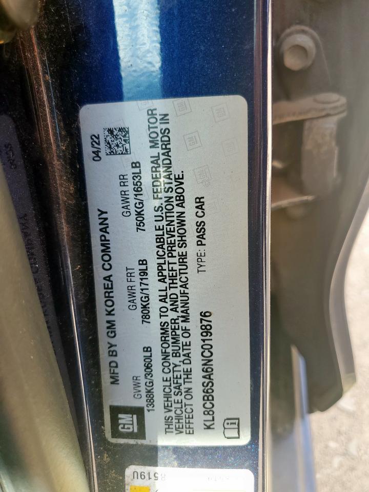 2022 Chevrolet Spark Ls VIN: KL8CB6SA6NC019876 Lot: 81226155