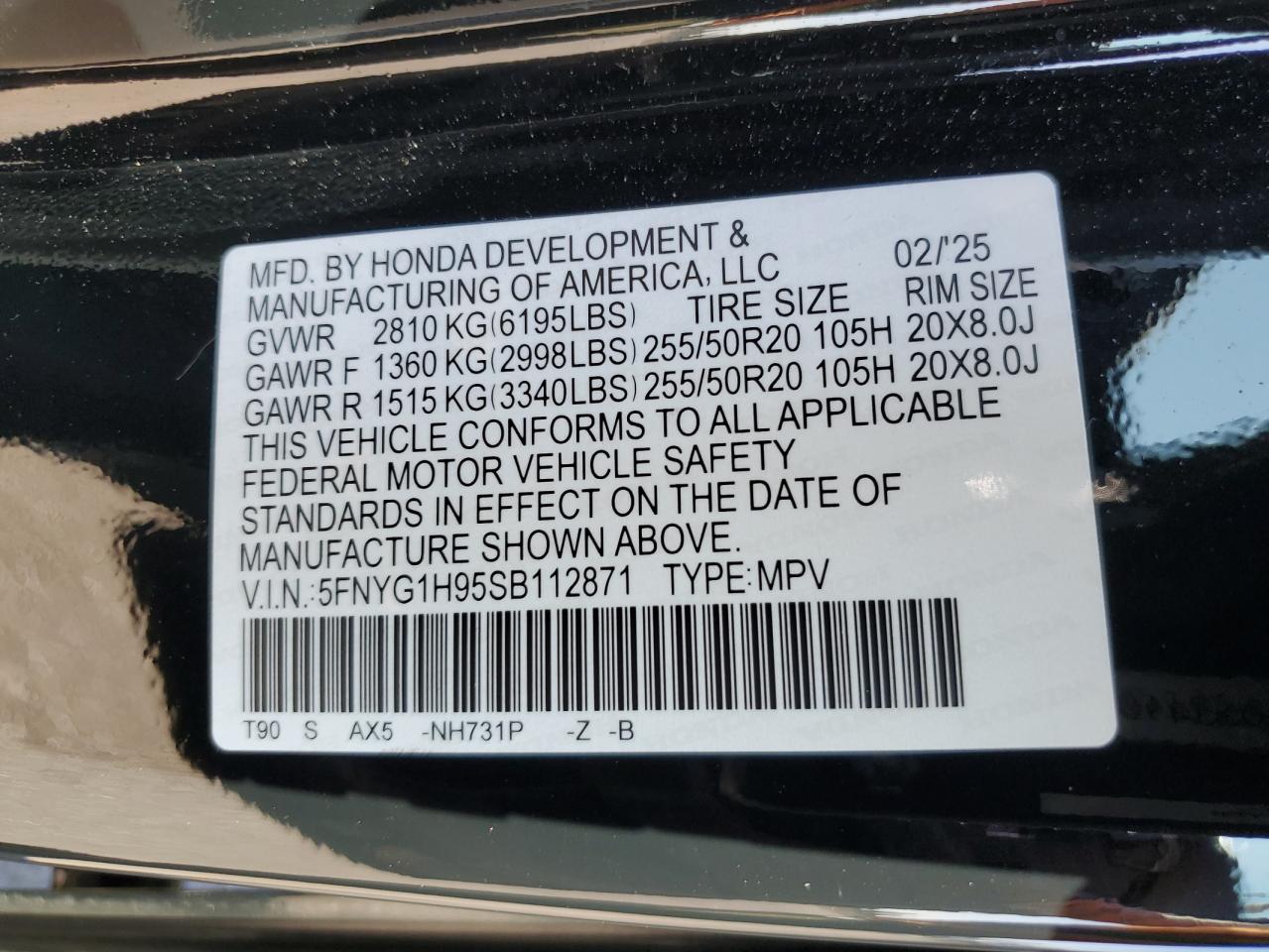 2025 Honda Pilot Black VIN: 5FNYG1H95SB112871 Lot: 80546485
