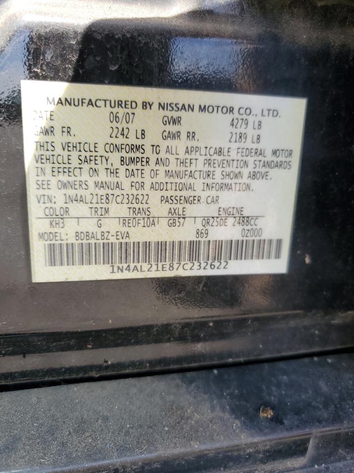 2007 Nissan Altima 2.5 VIN: 1N4AL21E87C232622 Lot: 70964405