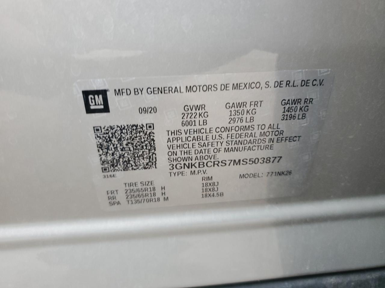 2021 Chevrolet Blazer 2Lt VIN: 3GNKBCRS7MS503877 Lot: 81445215