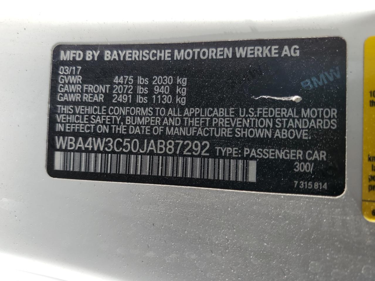 2018 BMW 430I VIN: WBA4W3C50JAB87292 Lot: 70952935