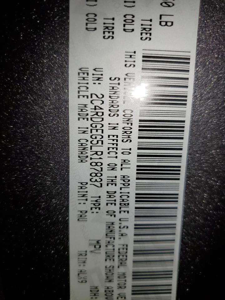 2020 Dodge Grand Cara VIN: 2C4RDGEG5LR187837 Lot: 84056145