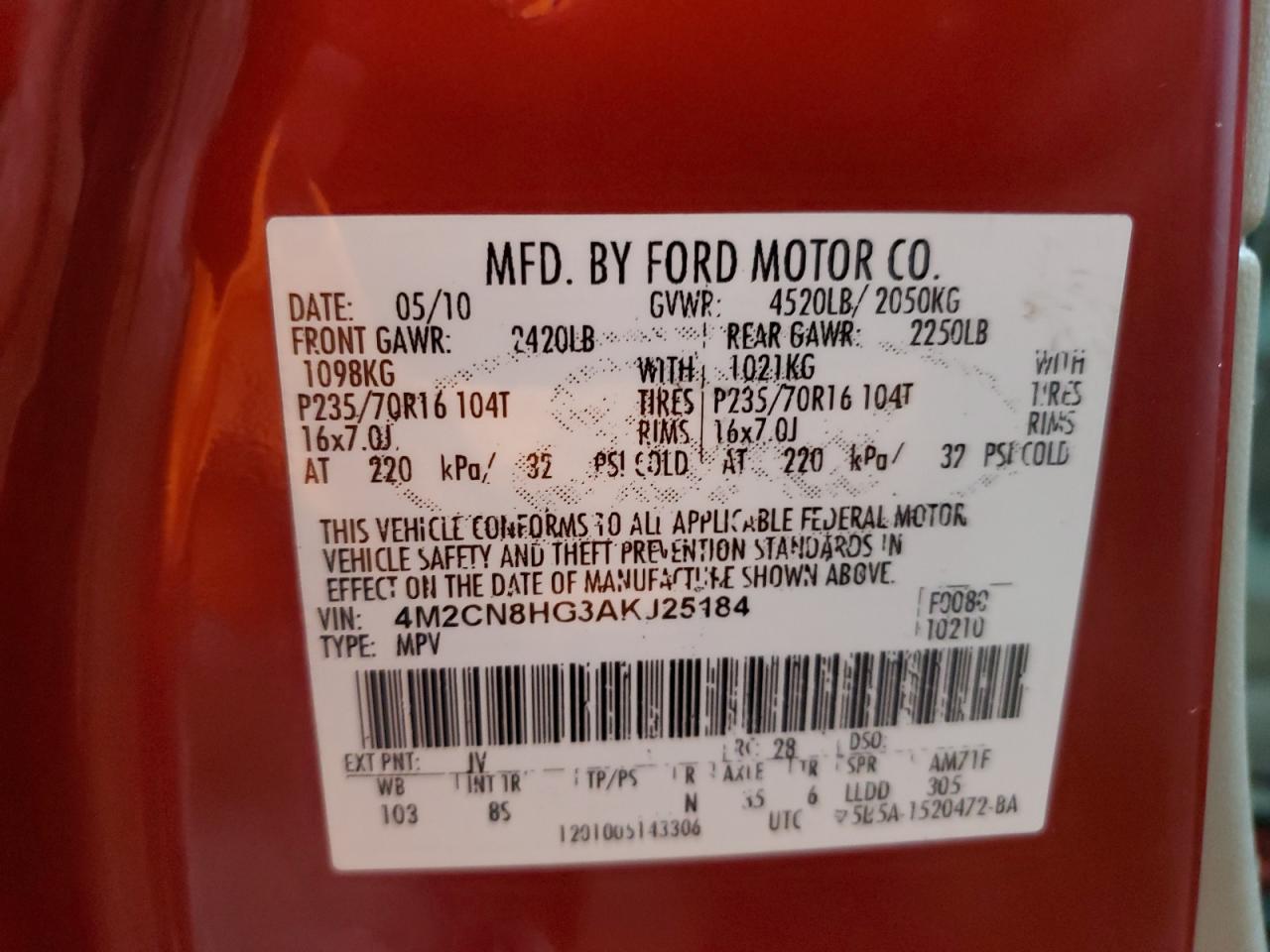 2010 Mercury Mariner Premier VIN: 4M2CN8HG3AKJ25184 Lot: 81672375