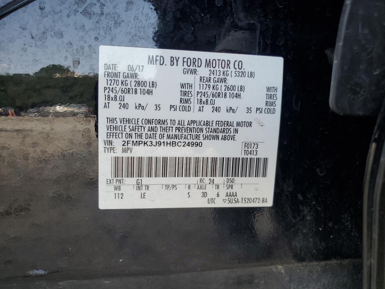 2017 Ford Edge Sel VIN: 2FMPK3J91HBC24990 Lot: 71811375