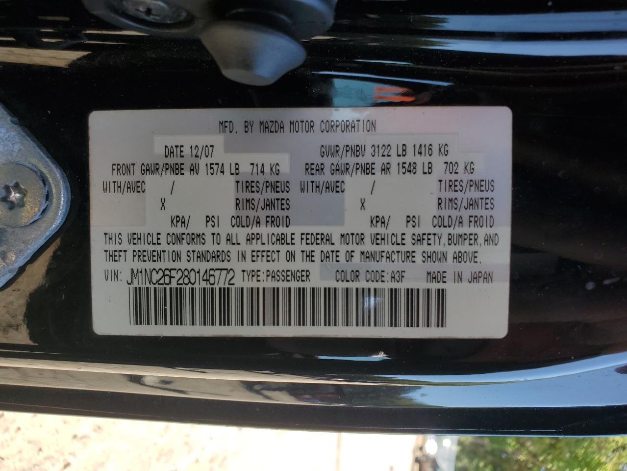 2008 Mazda Mx-5 Miata VIN: JM1NC26F280146772 Lot: 71225295