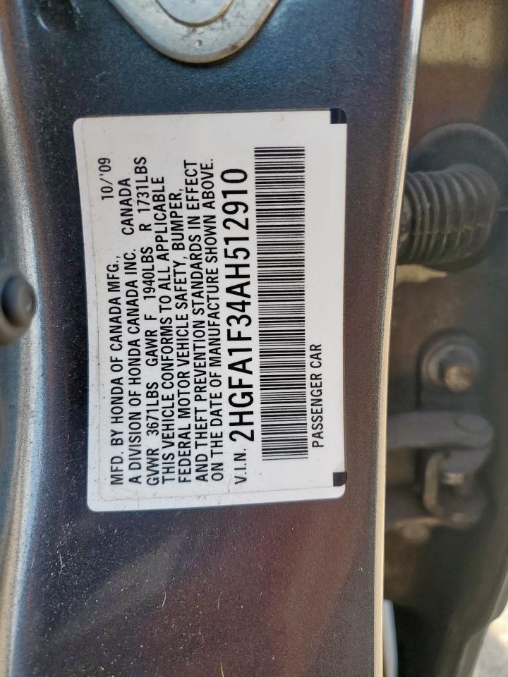 2010 Honda Civic VIN: 2HGFA1F34AH512910 Lot: 81730705