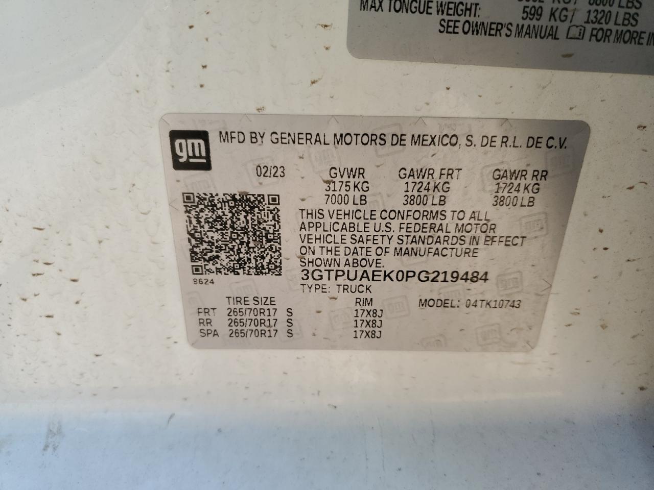 2023 GMC Sierra K1500 VIN: 3GTPUAEK0PG219484 Lot: 80297285