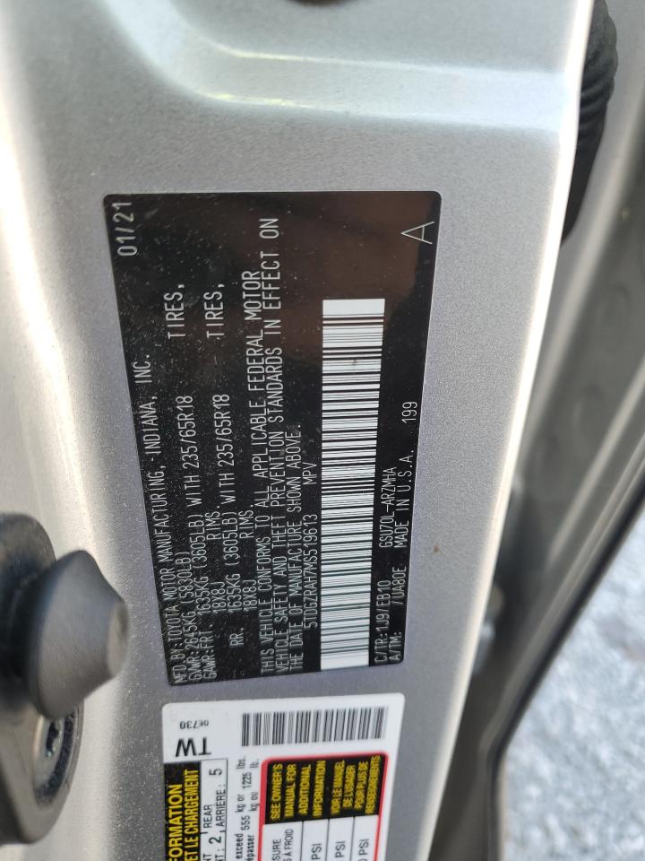 2021 Toyota Highlander Xle VIN: 5TDGZRAH7MS519613 Lot: 80860515