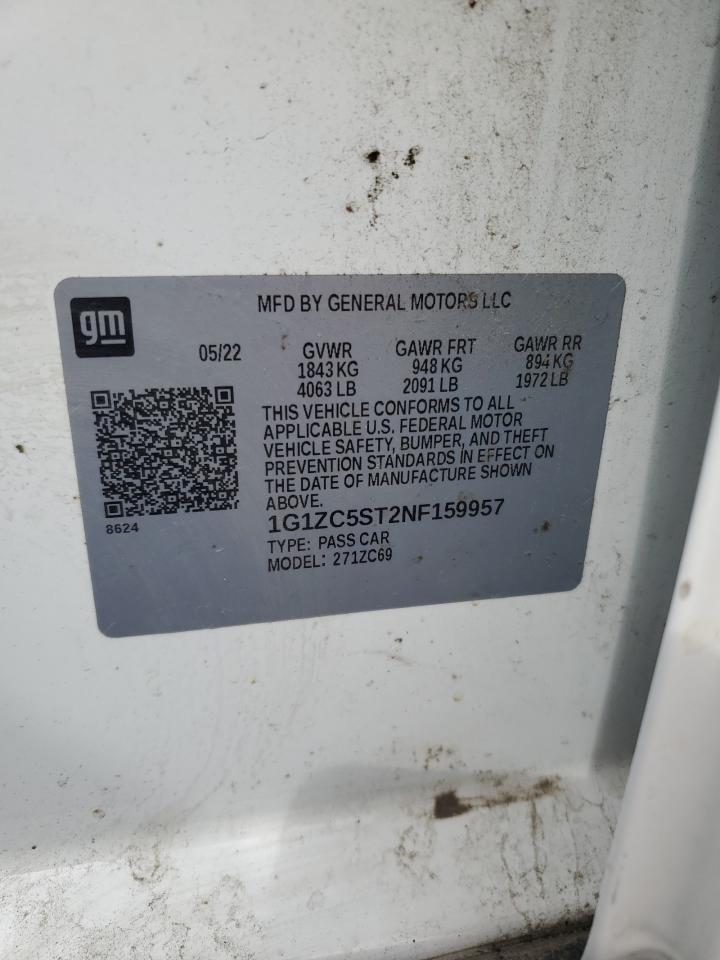 2022 Chevrolet Malibu Ls VIN: 1G1ZC5ST2NF159957 Lot: 83841585