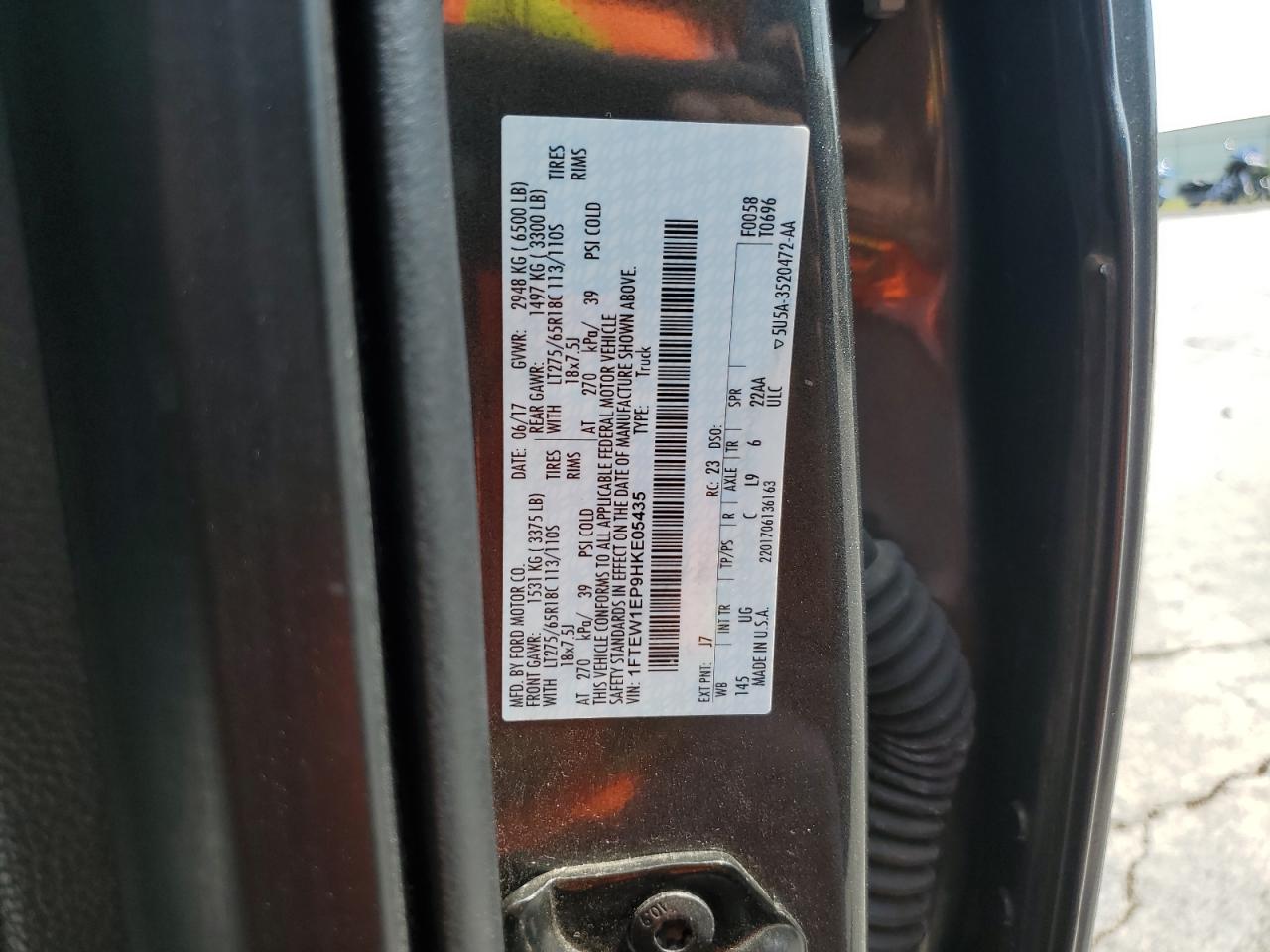 2017 Ford F150 Supercrew VIN: 1FTEW1EP9HKE05435 Lot: 70186005