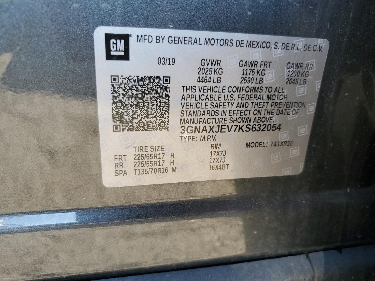 2019 Chevrolet Equinox Lt VIN: 3GNAXJEV7KS632054 Lot: 80277315